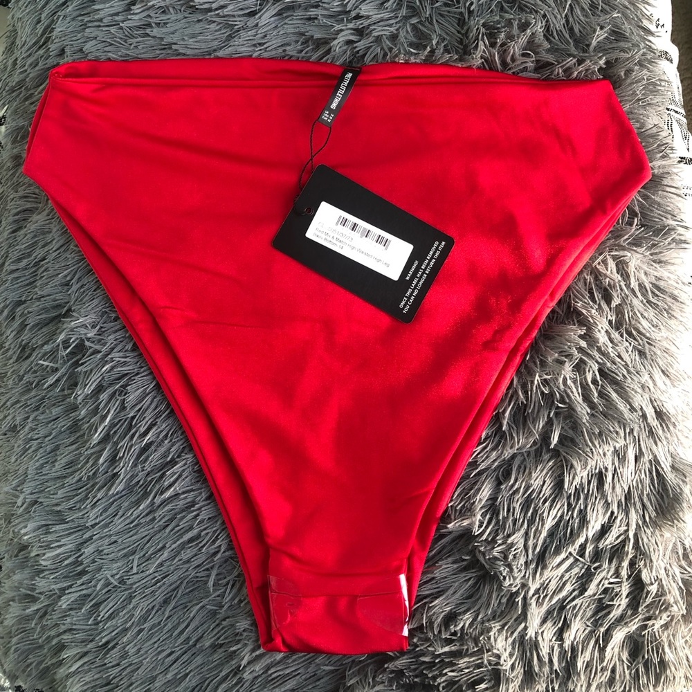 Pretty little thing red high-waisted bikini bottom